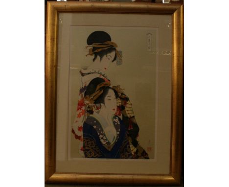 A limited edition framed Japanese print 294/350 entitled Nibijin and attributed to the artist Haruyo Morita