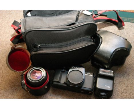 A camera bag containing a Contax 167 MT camera body together with various photographic equipment 