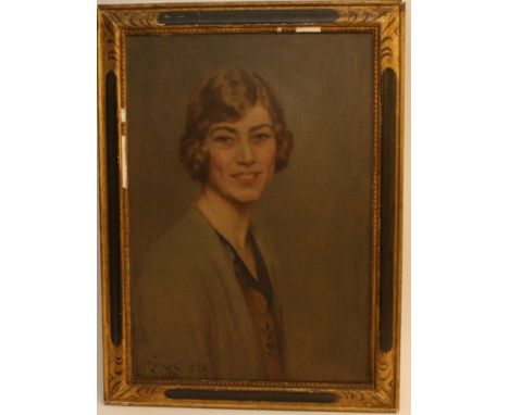 A framed oil painting on canvas portrait of a high society lady signed possible Hugh Goldwin Rivière 1926 size 59x40cm 
