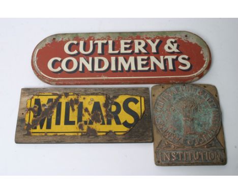 19th Century, copper insurance plaque 'Farmers and general Fire and Life Insurance Institution', a wooden, painted shop sign 