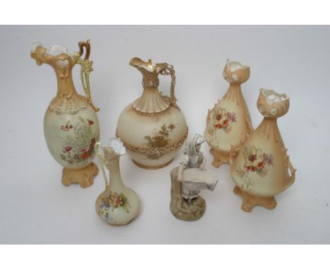 a W&R Austrian ceramic ewer, a garniture of vases , a continental figure and a smaller vase 