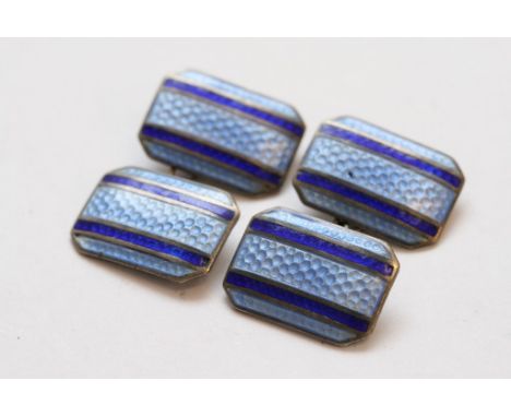 A pair of silver and blue guilloche enamel cufflinks