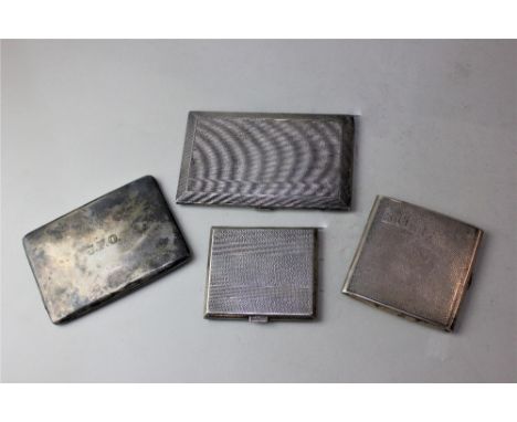 Three engine turned silver cigarette cases and another plain with inscriptions, 17.75oz