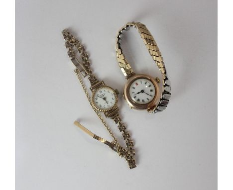 A ladys gilt metal  Rotary wristwatch on 9ct gold pierced link strap, and a  ladys 9ct gold wristwatch on gilt metal expandin