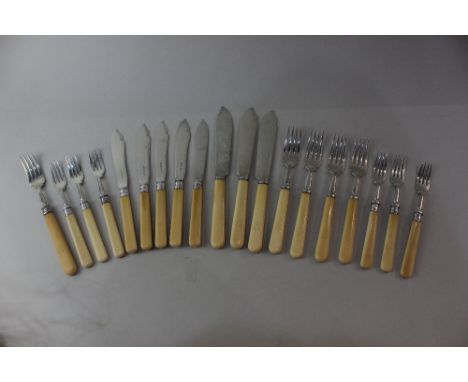 Five Edwardian silver fish forks and three fish knives maker Elkington and Co. Birmingham 1911/12 single fork 1904, and six G