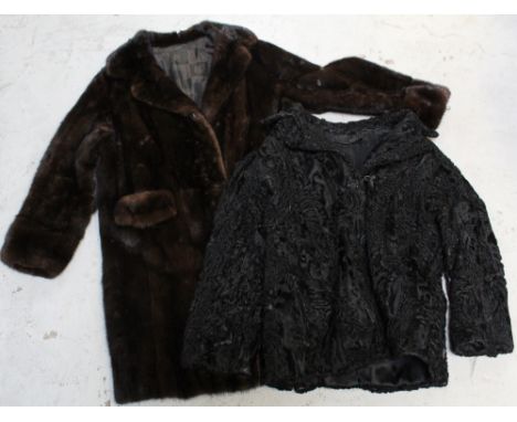 Two vintage fur coats; a c1950s three-quarter length mink coat and a c1930s astrakhan swing jacket (2).