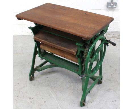 A vintage green painted mangle, 44 x 76cm.