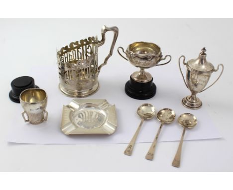 A hallmarked silver Russian glass holder, Vasilyevich Sevinsky assay office, Moscow, 875 purity and various hallmarked silver