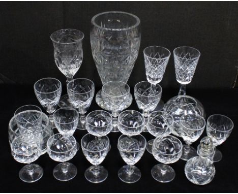 A quantity of Scottish crystal drinking glasses to include wine glasses, whisky tumblers, cut glass and crystal vase, bowls a