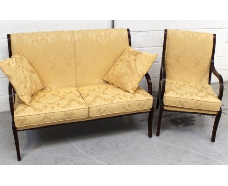 An Edwardian-style two-seat sofa with mahogany frame and one matching armchair (2).   CONDITION REPORT  Dimensions of sofa: 8