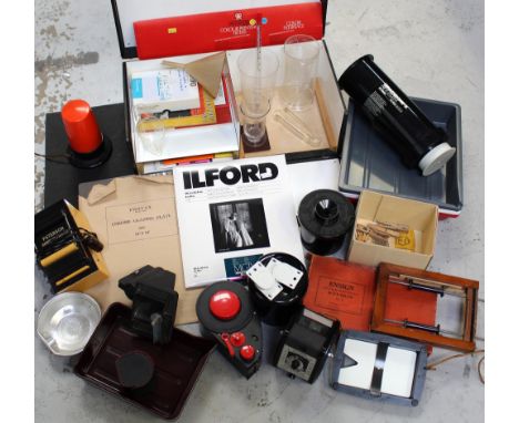 A large quantity of photographic developing equipment to include Ilford paper, rotary agitation units, contact strip folders 