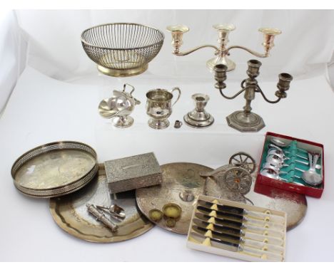 A quantity of plated items to include candelabra, trays etc.