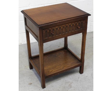 An oak Ercol 'Old Colonial' style hall table, one frieze drawer over lower shelf, 74 x 57cm.