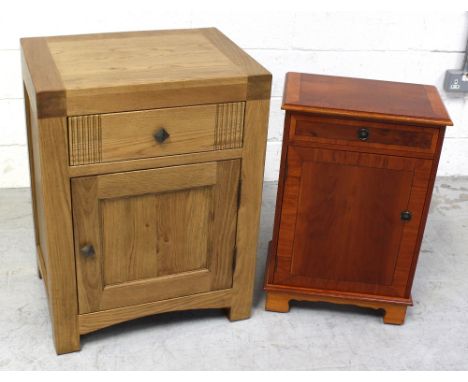 A contemporary pale oak cupboard, one drawer over one cupboard door, on bracket supports, 80 x 60cm and a reproduction-style 