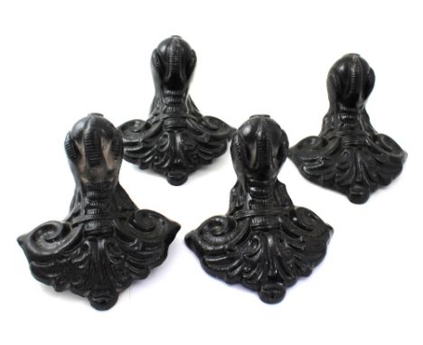 Four vintage cast iron ball and claw bath feet, height of each 15cm (4).