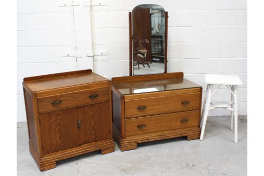 A Retro Oak Mirror Back Dressing Table Two Drawers To Bracket