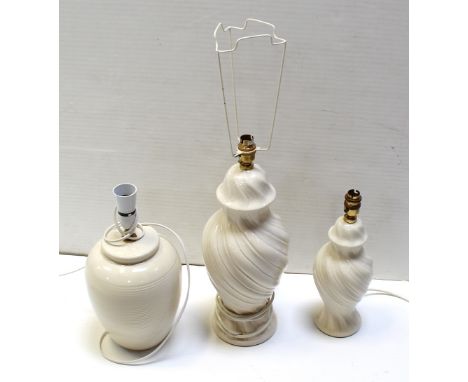 Three vase-shaped ceramic lamp bases, height of largest 45cm (3).