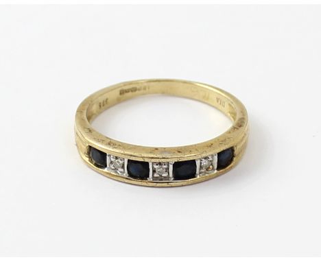 A 9ct gold diamond and sapphire half eternity ring, approx 2g.