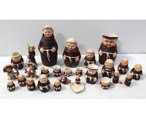 A large collection of Goebbel Hummel friars, to include mugs, jars, jugs etc and some unmarked pieces.