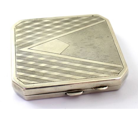 A George V hallmarked silver and gilt Art Deco engine turned cigarette case, Birmingham 1936, approx 3.8ozt.