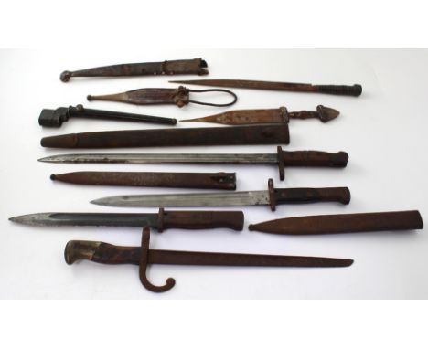 A collection of early 20th century bayonets, one marked '1913' and two Continental daggers (6).   CONDITION REPORT  Metal sca