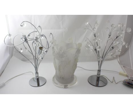 Two non-matching contemporary metal and crystal decorative lamps and a figural decorative vase-style lamp (3).