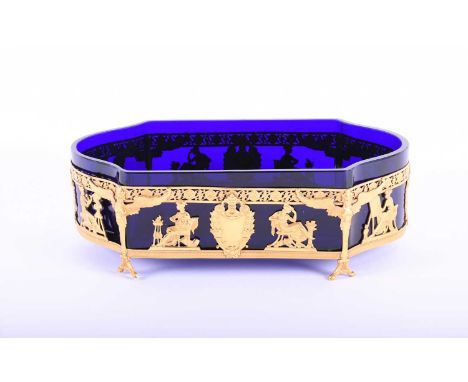 A French gilt metal planter, late 19th century, of rectangular form with rounded ends, the gilt frame decorated with figures 