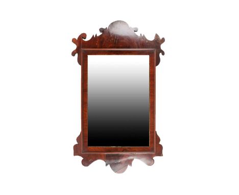 A George IV mahogany scroll frame wall mirror with cross-grain border, 78cm highCondition report: Crack to the corner of the 