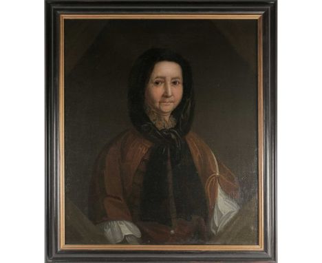 Late 18th or early 19th century Continental school, a half-length portrait of an elderly lady in a black scarf, unsigned oil 