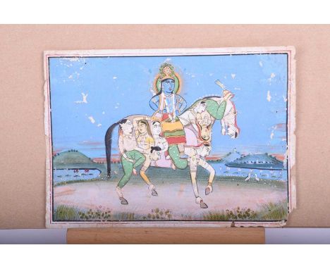 Indian School, 18th century,Khrishna on Nari Ashva, before a naturalistic landscape, gouache, overall 15cm x 20.5cmCondition 