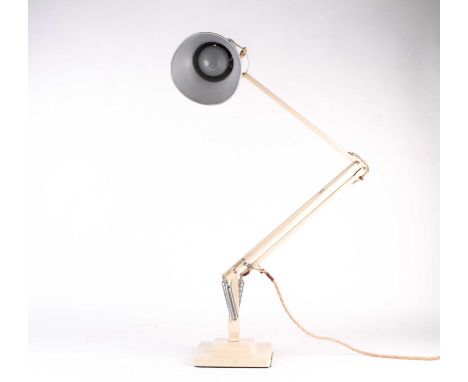 A Herbert Terry angleoise lamp, in cream, on a stepped square base.Condition report: Some cosmetic wear commensurate with use