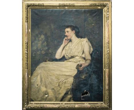 Philip Hermogenes Calderon (1833-1898), a large full-length portrait of a seated aristocratic lady, oil on canvas, signed bot