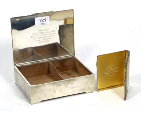 An engine turned silver cigarette box, London 1945, and an engine turned silver cigarette case, Birmingham 1934, the box 16.5