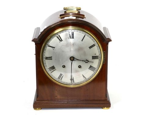 A mahogany veneered quarter striking table clock, ting tang striking two gongs 