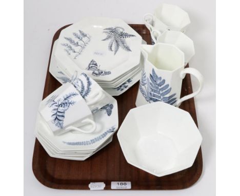 A Wedgwood six piece tea service with fern and butterfly pattern decoration (teapot missing) (a.f.)
