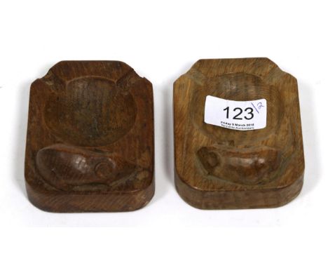 Two Robert Mouseman Thompson oak ash trays 