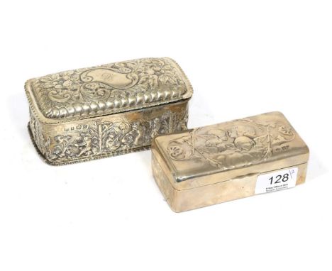 An Edwardian silver repousse table box, T H Hazlewood, Birmingham 1903; and a silver jewellery box decorated with putti, Comy