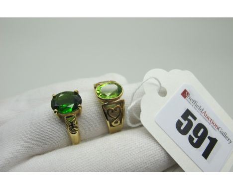 A Modern 9ct Gold Peridot Single Stone Ring, oval collet rubover set, with Gems TV Certificate of Authenticity, (finger size 