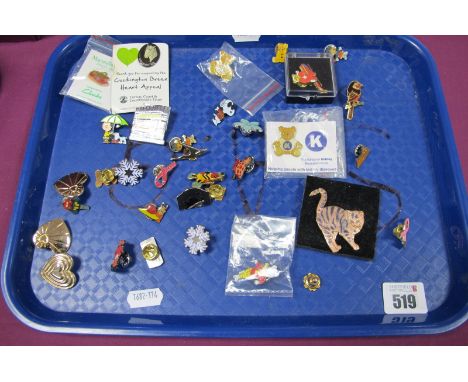 A Small Collection of Enamel Pins/Badges, including children's TV characters, charity, etc:- One Tray
