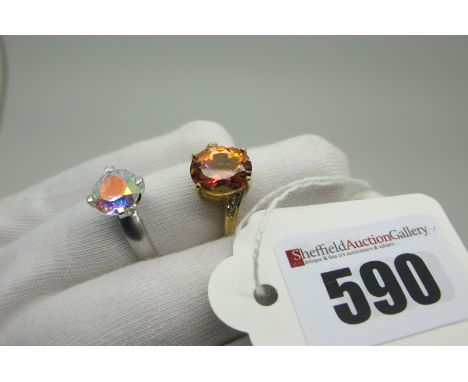 A Modern 9ct Gold Single Stone Dress Ring, oval four claw set, with Gems TV Certificate stating Twilight and White Topaz, (fi