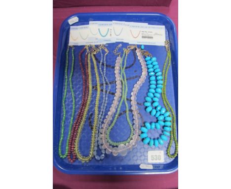 Eight Modern Faceted Semi Precious Bead Necklaces, with seven Gems TV Certificates of Authenticity stating Lemon Citrine, Tur