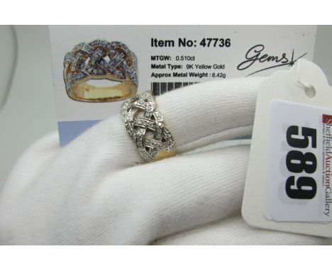 A Modern 9ct Gold Diamond Set Dress Ring, of openwork design, illusion set, with Gems TV Certificate of Authenticity, (finger