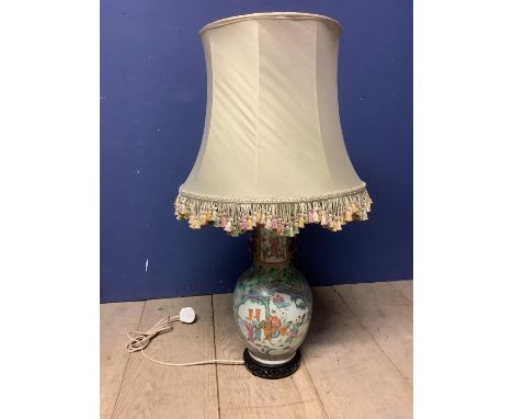 Large Chinese ceramic table lamp, 47cm H, and shade.&nbsp; Condition, small loss to one handle.