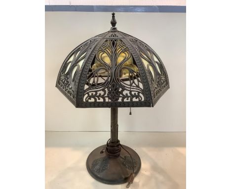 An art Nouveau style desk lamp and shade, some wear and losses, see images 