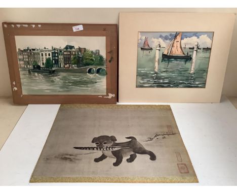 Two C20th watercolours, one of Amsterdam, and one of Venice, both indistinctly signed, unframed, 22 x 32cm and 21 x 27cm ; an
