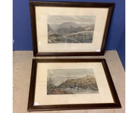 Pair of coloured engraving prints , titled hair hunting , engraved by R G Reeve, published originally April 2nd 1836, Thomas 