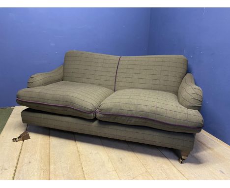 Howard shaped sofa, upholstered in a green and purple tartan fabric, 190cmL x 105cm D 