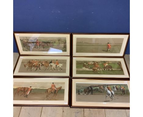 A good Set of 6 Lionel Edwards  coloured hunting  Prints, in glazed mahogany frames, 29 x 71cm 