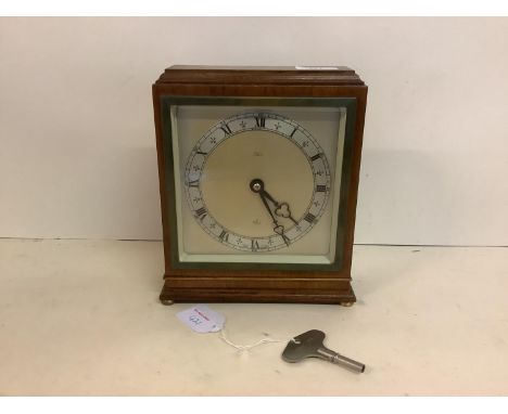 An oak framed mantle clock, Elliott, by Batty, Liverpool, with key 