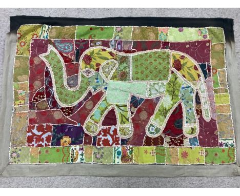 Vintage Indian style wall hanging, depicting an Elephant, see images for details, 107 x 155cm, some minor wear 
